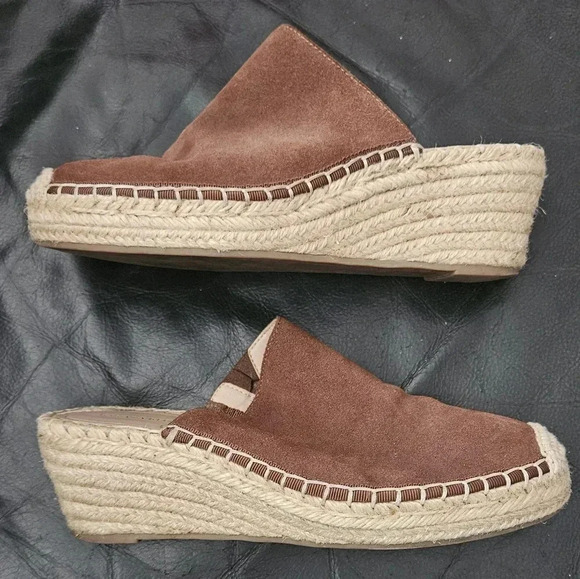 Banana Republic ESPADRILLE  WEDGE MULE Suede Brown Jute basket weave Sz 6.5 US - Picture 13 of 14